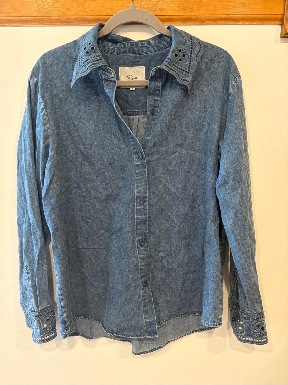 Rails Bethany Embroidered Collar Button-Up Denim Top - Women’s Large